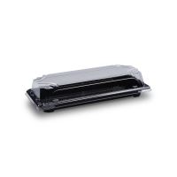 Miska na Sushi + víčko (PP/rPET) černá + průhledné 224 x 94 x 45 mm [50 sad]