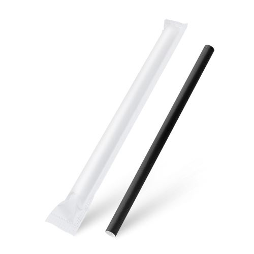 Slámka papírová černá, jednotlivě balená (PAP-100%celulóza) O12mm x 21cm [100 ks]