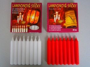 Svíčka lampionová - hladká- červená 8ks O 13,5mm, délka 95mm