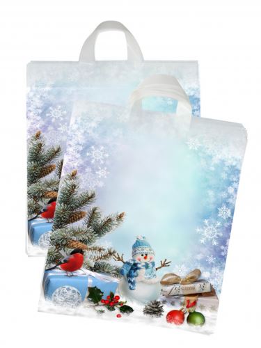 Taška igelitová LDPE s uchem  Vánoce sněhulák 440mmx470mmx30mm vložené dno