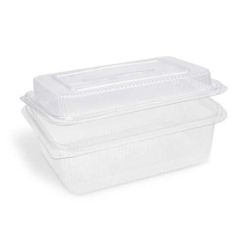 Miska hranatá, průhledná s vypouklým víčkem (rPET)  1500+450 ml [50 ks]
