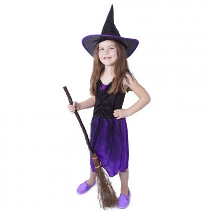 Kostým karnevalový - dětský fialový s kloboukem čarodějnice/Halloween (M)
