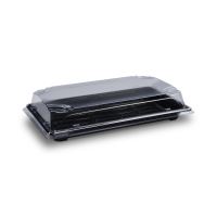 Miska na Sushi + víčko (PP/rPET) černá + průhledné 240 x 147 x 45 mm [50 sad]